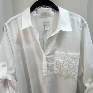 Chico’s Three-quarter sleeve white linen top size 2